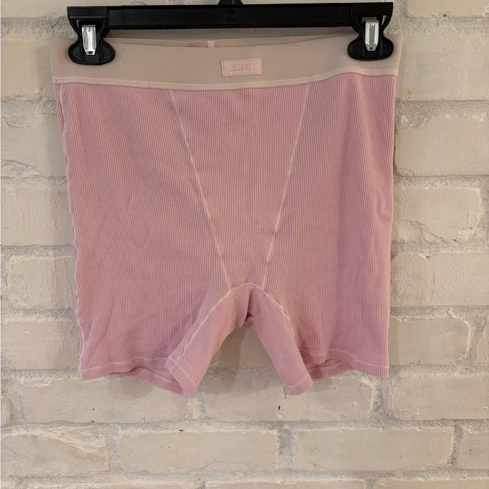 SKIMS Pink Ribbed Shorts